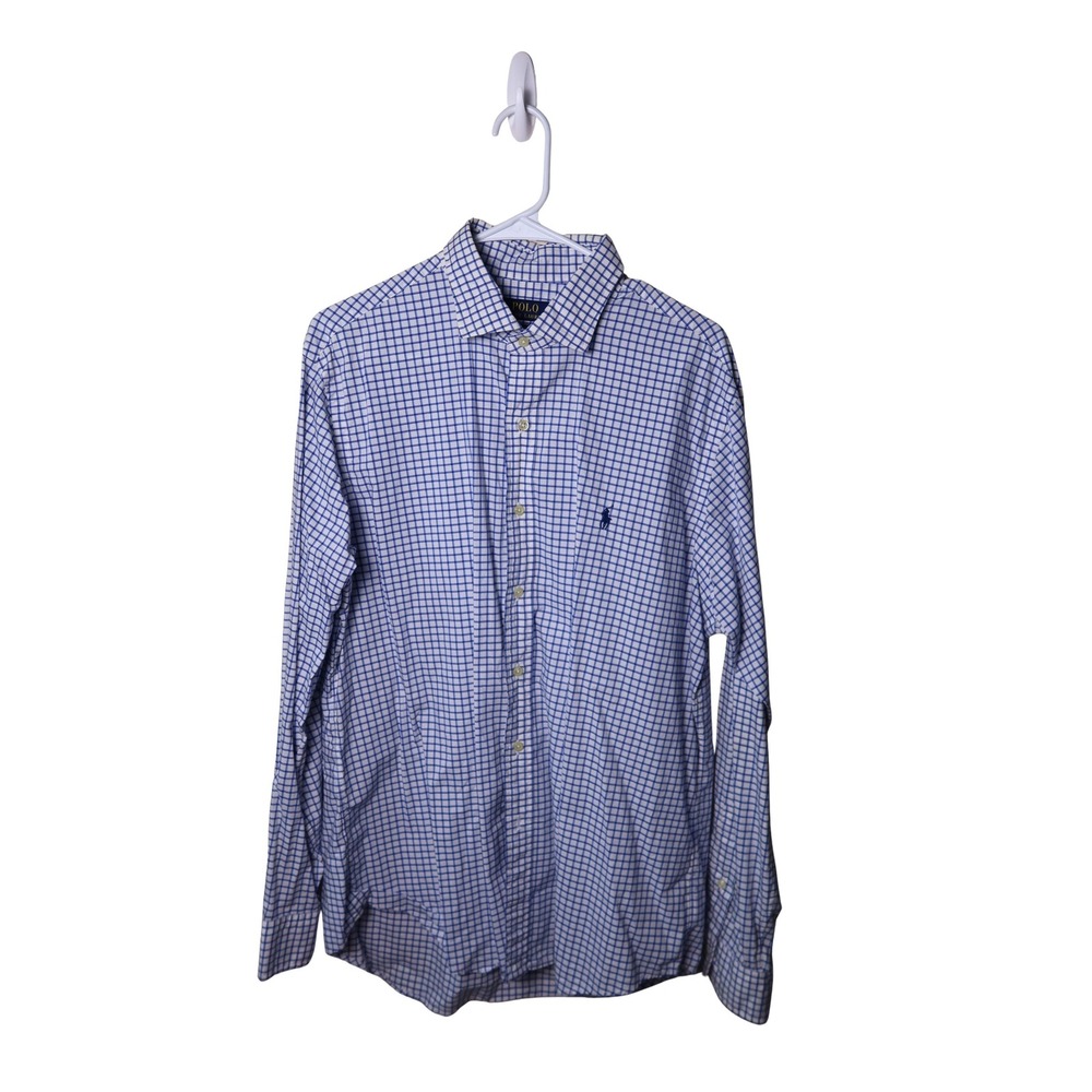 Polo Ralph Lauren Mens Blue White Tattersall Check Button Down Shirt Size Medium